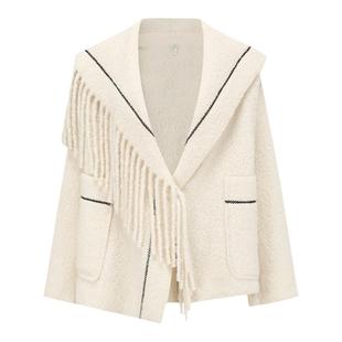 【deepmoss】休闲绵羊毛羊驼毛混纺毛呢流苏翻领短款外套上衣