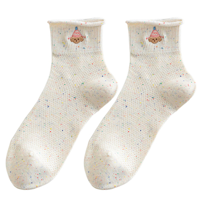 卷边短筒袜女网眼透气夏薄款中筒