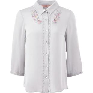 渔服饰春装女款2024年新款桑蚕丝刺绣花简约休闲衬衣上衣FGGA2212