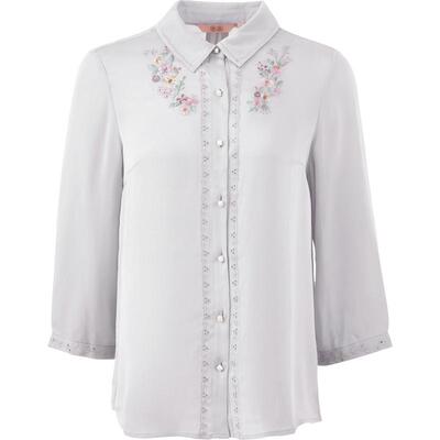 渔服饰春装女款2024年新款桑蚕丝刺绣花简约休闲衬衣上衣FGGA2212