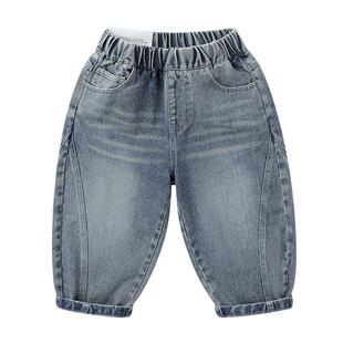 右欧男童弯刀牛仔裤女童裤子洋气儿童休闲长裤时髦春秋季新款童装