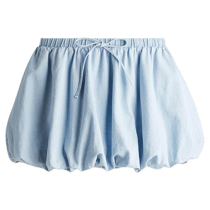HM女装半身裙夏季花苞裙气质泡泡下摆牛仔半裙1269316