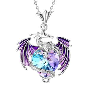 儿童新款飞龙项链女七彩爱心诞生石吊坠时尚百搭锁骨链小女孩首饰