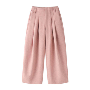 毛呢褶皱羊毛西装裤冬季新款韩版复古时髦宽松显瘦加厚保暖长裤女