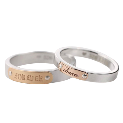 情侣原创设计金错银戒指手工定制