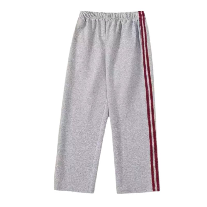 春秋灰色运动裤一二道酒红色条杠中小学生宽松校服裤儿童直筒长裤