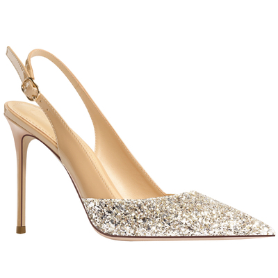 后绊带细跟气质亮片高跟包头凉鞋