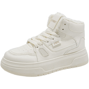 人本高帮鞋女2025新款女鞋秋冬二棉鞋加绒加厚保暖百搭厚底板鞋子