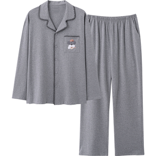 思莉太太纯棉睡衣情侣装长袖一男一女2026正流行男士简单家居服