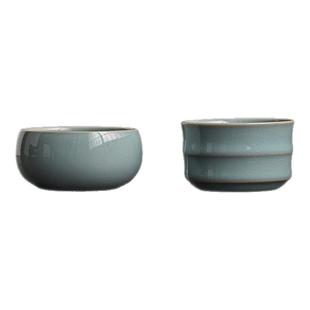 汝山明汝瓷竹林七贤竹节杯纯手工天青色开片可养高档汝窑茶杯礼盒