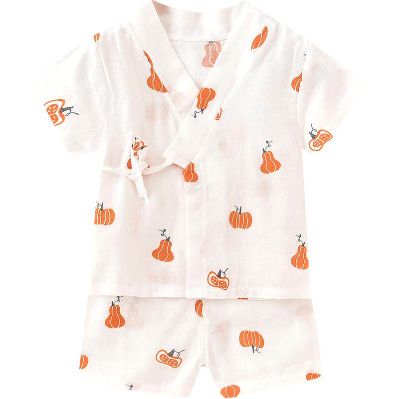 婴儿套装童装夏装纱布和服宝宝绉布短袖短裤系带婴幼儿童家居服