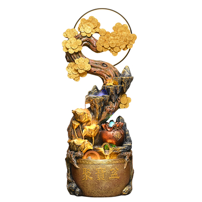 中式摇钱树招财流水摆件