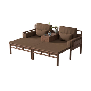 新中式黑胡桃木罗汉床推拉床客厅小户型实木伸缩沙发宋式美学家具