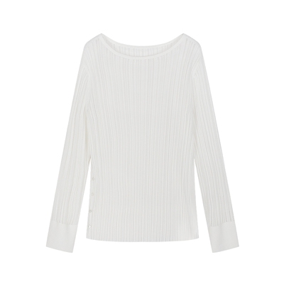 LESS一字领镂空套头针织衫