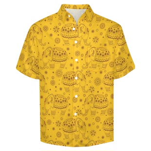 Loose print button up short sleeved shirt印花系扣短袖衬衣男