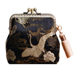 阿呆手工钱包中国风小钱包零钱包多层手拿包仙鹤口金零用钱卡包