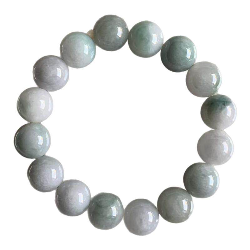 缅甸翡翠白色淡蓝色底手串13.3mm