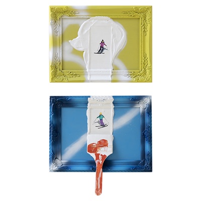 若奈滑雪3D立体手绘浮雕肌理油画