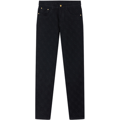 BM欧洲站牛仔裤男款潮牌字母暗纹裤子男士2025新款休闲裤修身秋冬