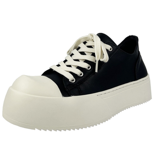 两点浪漫春夏新款黑色板鞋男厚底增高通勤翘头大码时尚大头德比鞋