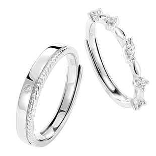 XXOFF倾世之恋 闪钻花环纽纹戒圈一款两式甜蜜恋人925银情侣对戒