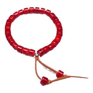 POHIER日本进口古董枣红白芯琉璃桶珠本命年桶珠手链goro·s