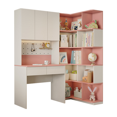 实木转角书桌书架一体桌子落地置物架儿童不占空间电脑桌卧室家用