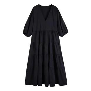 春秋季新款大码女装胖mm宽松显瘦遮肚法式拼接连衣裙过膝打底长裙