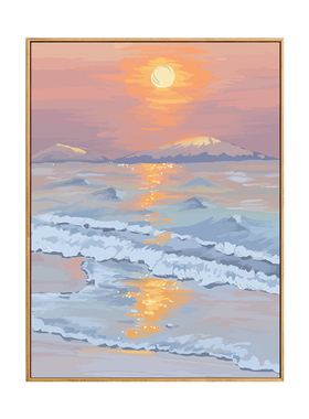 夏日海滩风景diy数字油画手绘