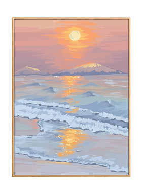 夏日海滩风景diy数字油画手绘