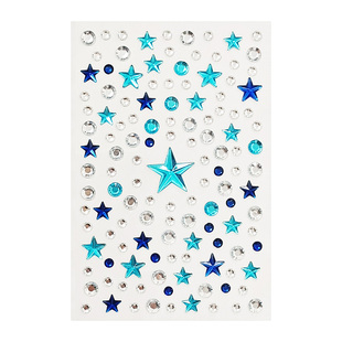 蓝色星星贴钻脸部化妆贴儿童舞台妆表演爵士舞街舞脸贴爱心钻面部妆容贴跨年装饰亮钻黑色五角星妆容亮钻贴脸