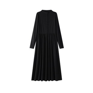 OSA欧莎法式长袖黑色连衣裙女2025年冬季新款气质高级感内搭长裙