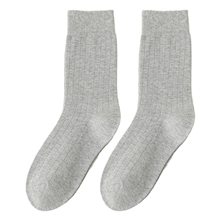袜子女款春秋纯棉中筒袜灰色无骨堆堆袜吸汗防臭日系长袜搭勃肯鞋