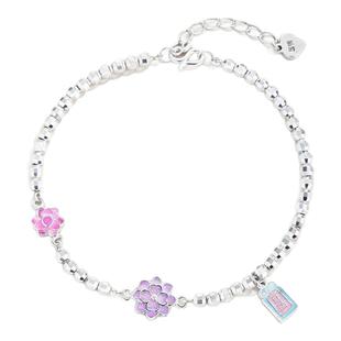 【志同珠宝】纯银珐琅粉莲福牌手链甜美国风百搭饰品送闺蜜女友礼