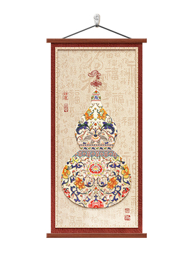 葫芦新中式玄关正对门装饰画福禄