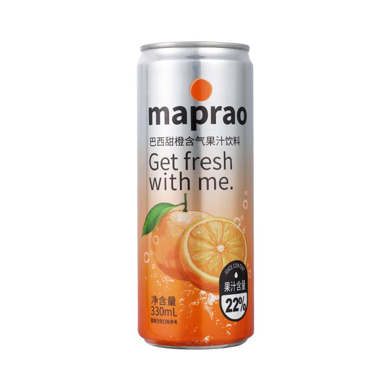 maprao橙汁果汁气泡水碳酸饮料户外露营饮品6瓶