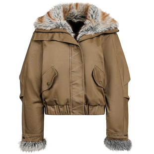 OV原创美式复古座山雕毛领短款棉服外套女冬季宽松保暖棉衣棉袄潮