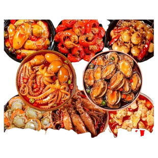麻辣小海鲜熟食罐头八爪鱼即食扇贝生蚝香辣鱿鱼花蛤蜊下酒饭菜
