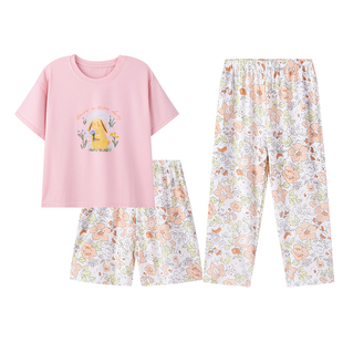 女童新款短袖睡衣春夏款儿童宽松中大童可外穿家居服套装三件