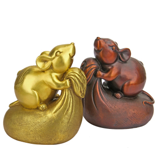 黄铜十二生肖摆件黄金袋鼠铜老鼠九鼠五鼠运财摆件铜九鼠摆件