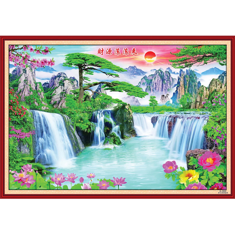 客厅山水风景画瀑布墙画现代装饰画纸制墙画贴画餐厅壁画年画单幅