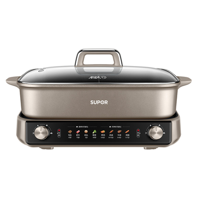 苏泊尔电火锅家用0氟有钛不粘8L大容量鸳鸯分区控温多功能料理锅