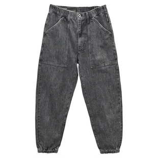 秋冬直筒锥形牛仔裤束脚裤able jeans男松紧腰工装青年潮流休闲裤