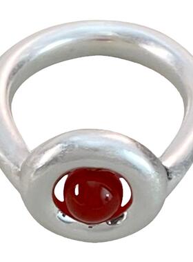 旋转肌理石天然石戒指女小众设计轻奢高级感铜镀无光银磨砂指环