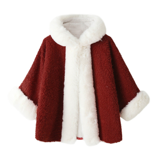 连帽披肩斗篷大衣加绒外套秋冬圣诞氛围感穿搭新年战袍配旗袍皮草