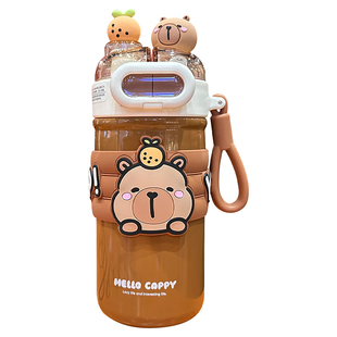 卡皮巴拉水杯儿童保温杯女新款2025高颜值双饮吸管杯办公室咖啡杯