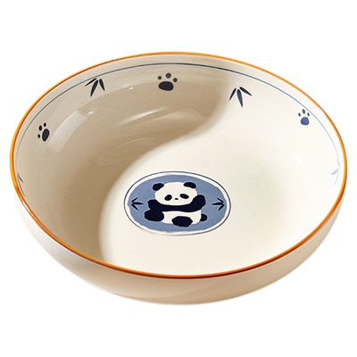 墨色可爱熊猫米饭碗家用2025新款高颜值儿童吃饭碗盘个人专用小碗