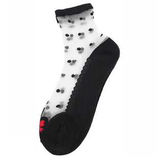 春夏薄款纯棉底防滑卡丝水晶玻璃短丝袜日系圆点蝴蝶结中筒袜子女