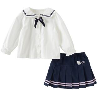 戴维贝拉2026春装新款女童半身裙套装儿童宝宝学院风衬衫两件套