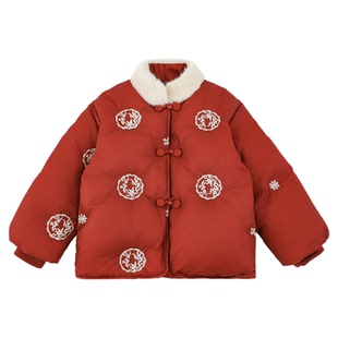 幼悠女童2025冬季新款新中式95白鸭绒羽绒服蓬松保暖立领外套年服